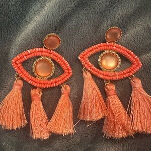 Elegant Coral Tassel Earrings